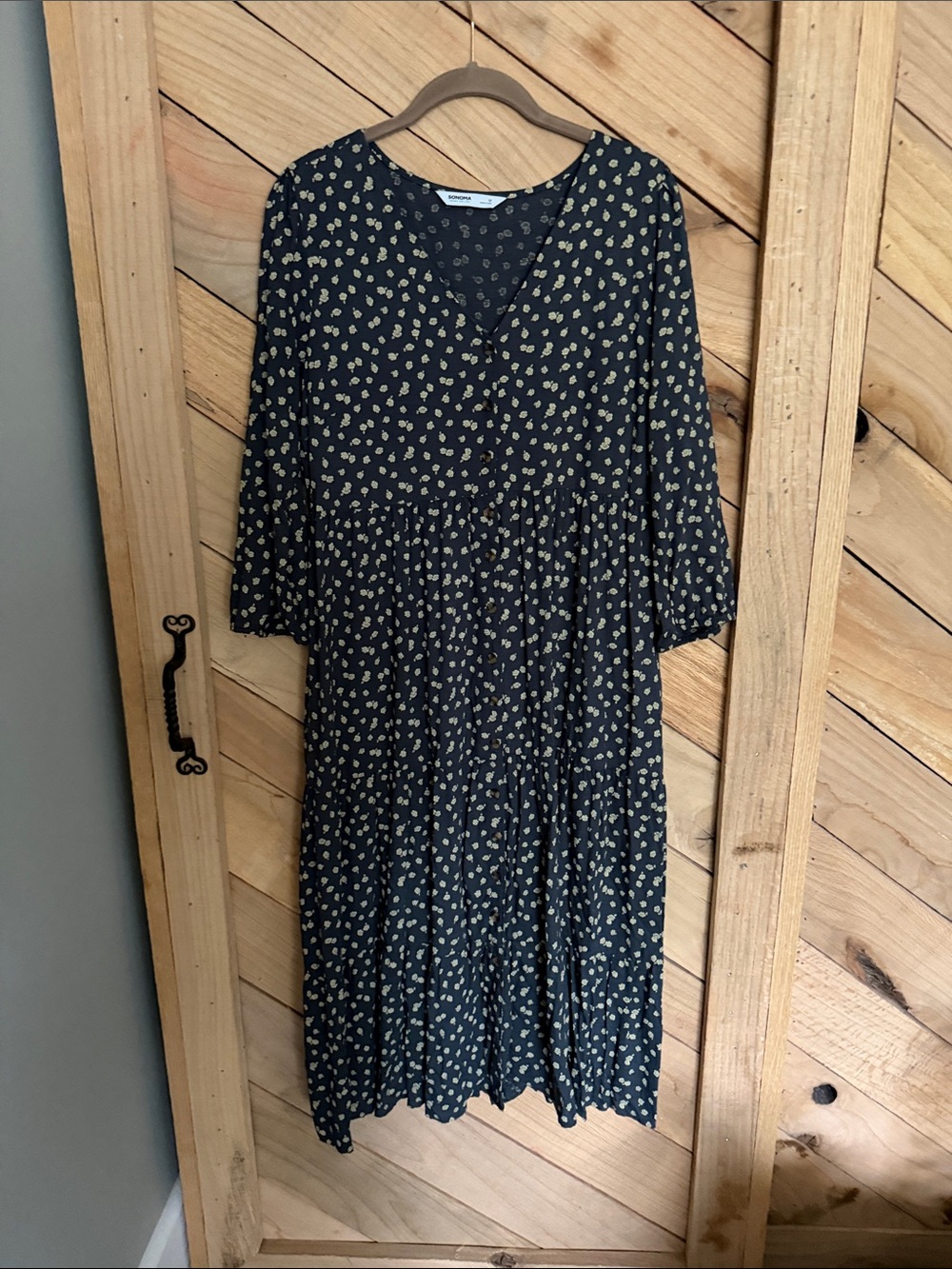 Sonoma Black Midi Dress with Yellow Floral Print